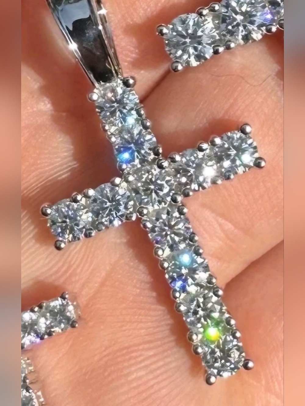 MOISSANITE Iced Out Tennis Cross Pendant 925 Silver NEW - Picture 3 of 12